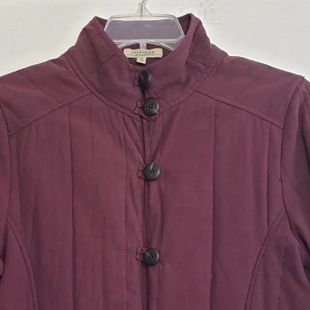 Polagram Woman's Button Front Burgundy Cotton Lined Jacket, Size Medium